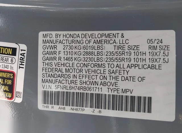 5FNRL6H74RB061711 2024 2024 Honda Odyssey- Sport 9