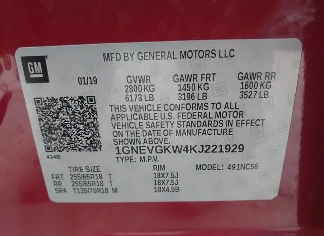 1GNEVGKW4KJ221929 2019 2019 Chevrolet Traverse- 1LT 9