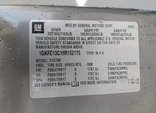 1GKFC13C18R132175 2008 2008 GMC Yukon- Sle 9