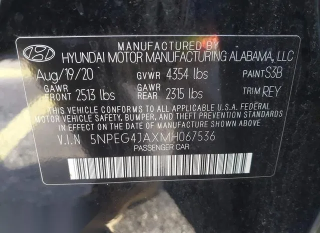 5NPEG4JAXMH067536 2021 2021 Hyundai Sonata- SE 9