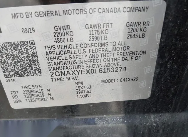 2GNAXYEX0L6153274 2020 2020 Chevrolet Equinox- Awd Premier 9