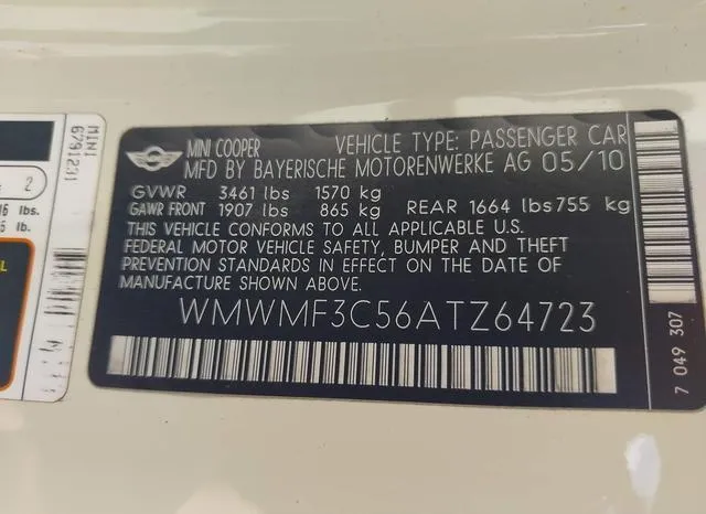 WMWMF3C56ATZ64723 2010 2010 Mini Cooper 9