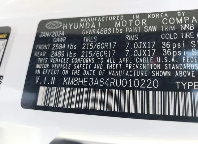 KM8HE3A64RU010220 2024 2024 Hyundai Kona- Electric Limited 9