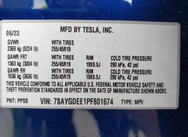 7SAYGDEE1PF801674 2023 2023 Tesla Model Y- Awd/Long Range Du 9