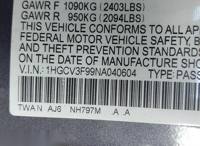 1HGCV3F99NA040604 2022 2022 Honda Accord- Hybrid Touring 9