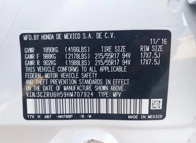 3CZRU6H59HM707924 2017 2017 Honda HR-V- EX 9