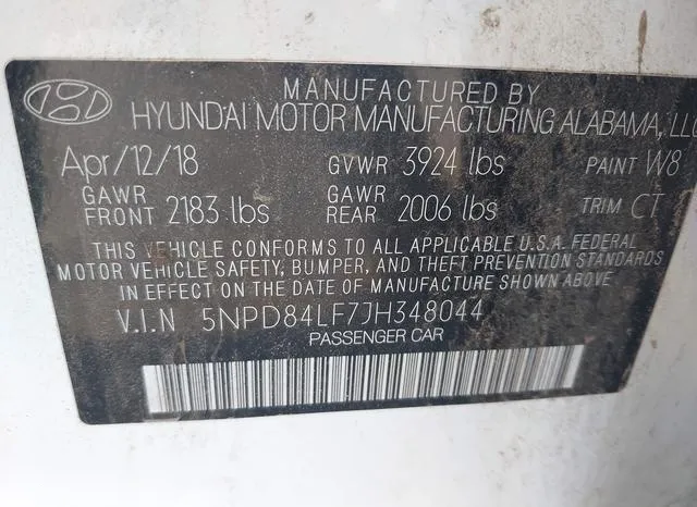 5NPD84LF7JH348044 2018 2018 Hyundai Elantra- Sel 9