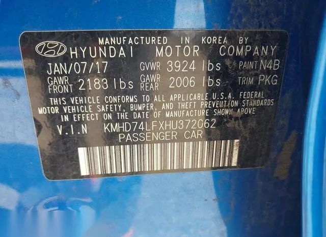 KMHD74LFXHU372062 2017 2017 Hyundai Elantra- SE 9