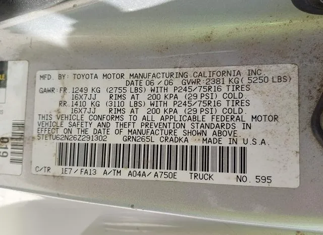 5TETU62N26Z291302 2006 2006 Toyota Tacoma- Prerunner V6 9