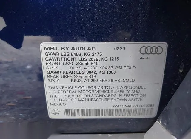 WA1BNAFY7L2079358 2020 2020 Audi Q5- Premium Plus 45 Tfsi Q 9