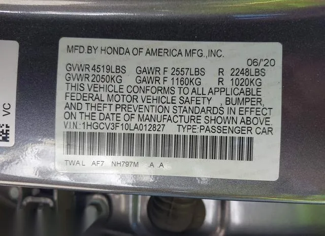 1HGCV3F10LA012827 2020 2020 Honda Accord- Hybrid 9