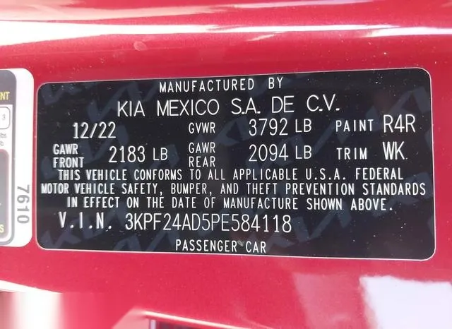 3KPF24AD5PE584118 2023 2023 KIA Forte- Lxs 9