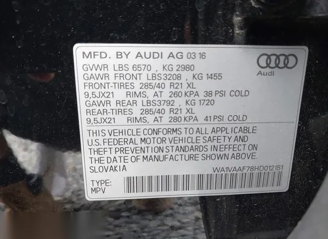 WA1VAAF78HD012151 2017 2017 Audi Q7- 3-0T Premium 9