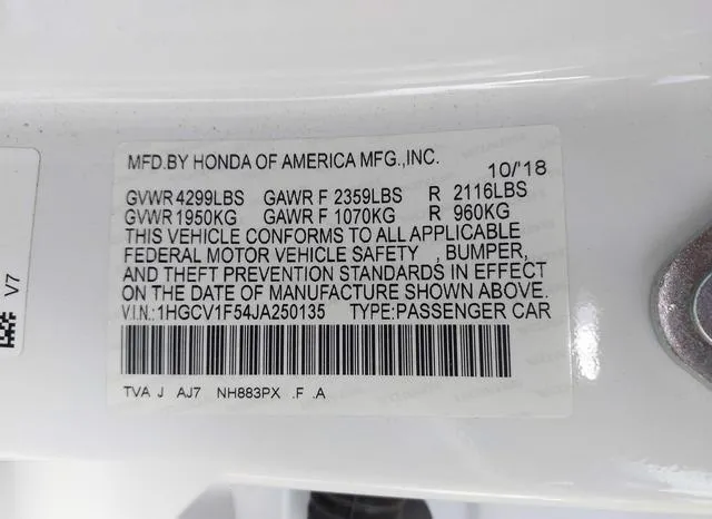 1HGCV1F54JA250135 2018 2018 Honda Accord- Ex-L 9