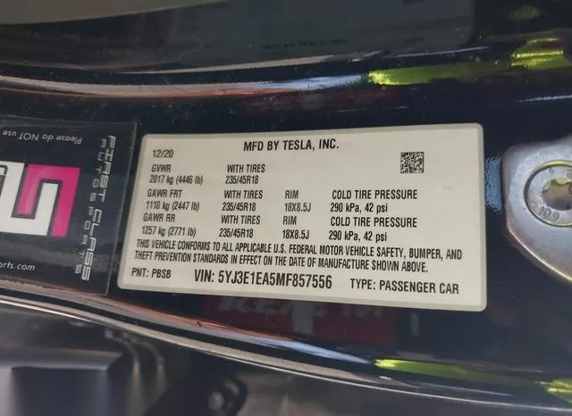 5YJ3E1EA5MF857556 2021 2021 Tesla Model 3- Standard Range Pl 9