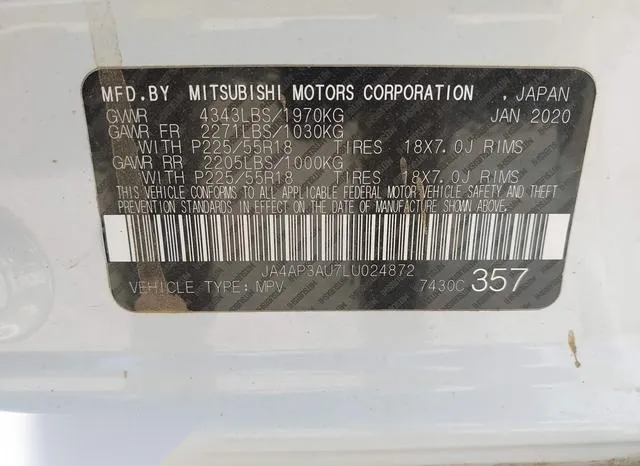 JA4AP3AU7LU024872 2020 2020 Mitsubishi Outlander- Sport 2-0 BE 9