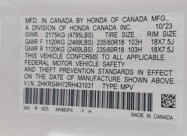 2HKRS4H72RH431031 2024 2024 Honda CR-V- Ex-L Awd 9