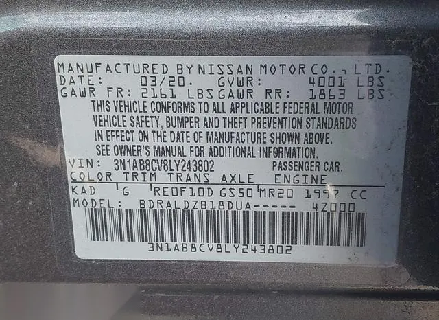 3N1AB8CV8LY243802 2020 2020 Nissan Sentra- Sv Xtronic Cvt 9