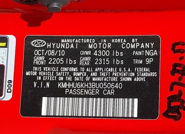 KMHHU6KH3BU050640 2011 2011 Hyundai Genesis- 3-8 R-Spec 9