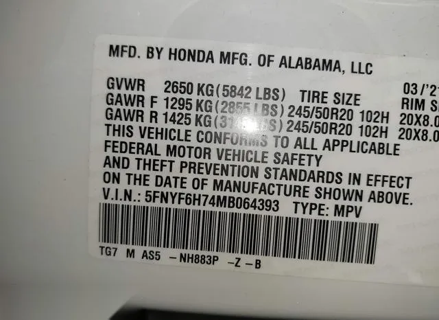 5FNYF6H74MB064393 2021 2021 Honda Pilot- Awd Black Edition 9