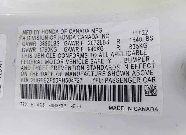 2HGFE2F50PH504727 2023 2023 Honda Civic- Sport 9