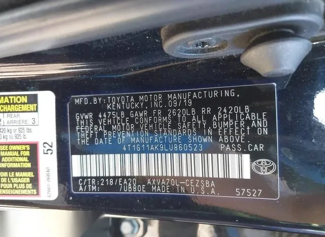 4T1G11AK9LU860523 2020 2020 Toyota Camry- SE 9