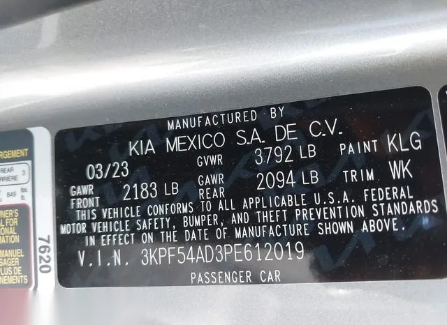 3KPF54AD3PE612019 2023 2023 KIA Forte- Gt-Line 9