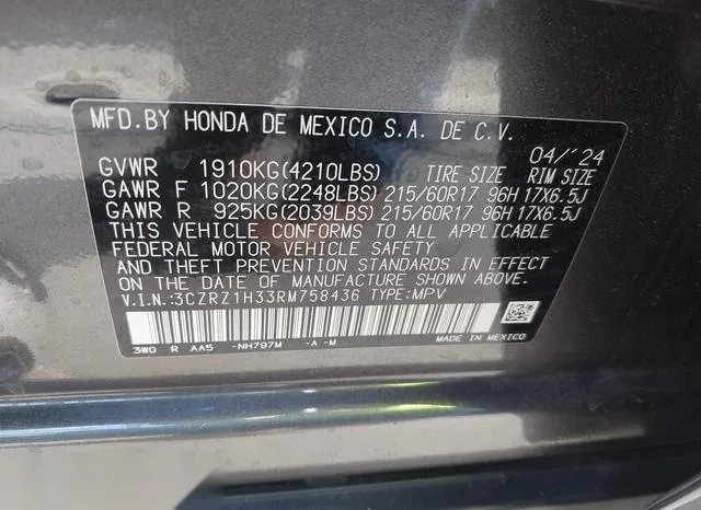 3CZRZ1H33RM758436 2024 2024 Honda HR-V- 2Wd Lx 9