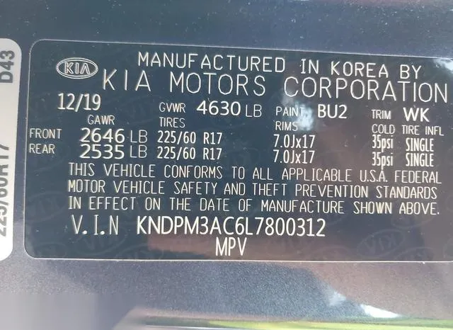 KNDPM3AC6L7800312 2020 2020 KIA Sportage- LX 9