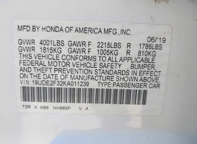 19UDE2F32KA011239 2019 2019 Acura ILX- Standard 9