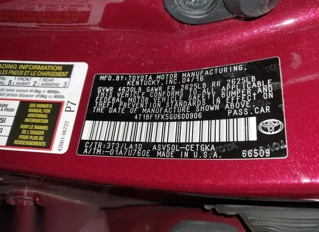 4T1BF1FK5GU600906 2016 2016 Toyota Camry- Xle 9