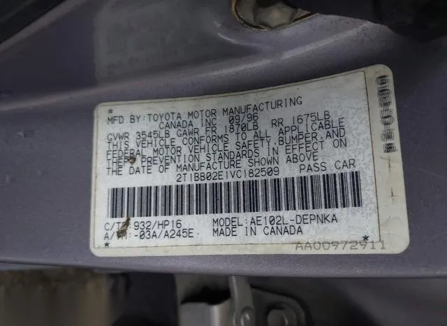 2T1BB02E1VC182509 1997 1997 Toyota Corolla- DX 9