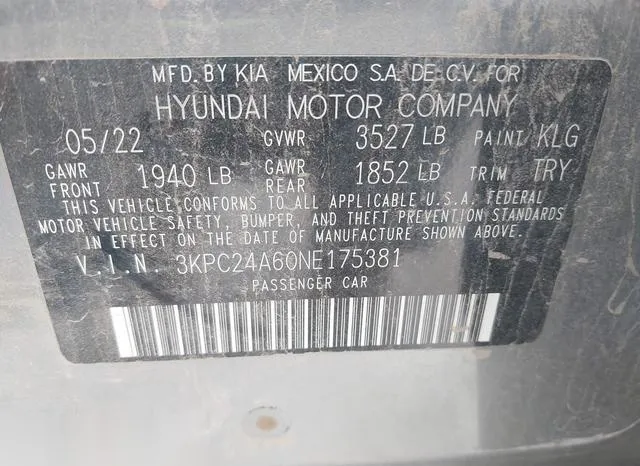 3KPC24A60NE175381 2022 2022 Hyundai Accent- SE 9