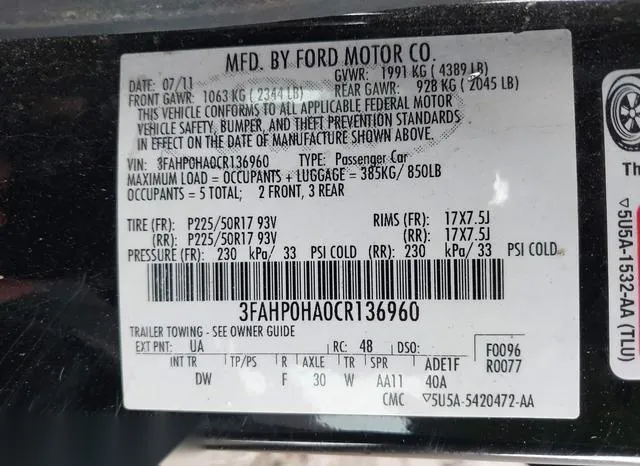 3FAHP0HA0CR136960 2012 2012 Ford Fusion- SE 9