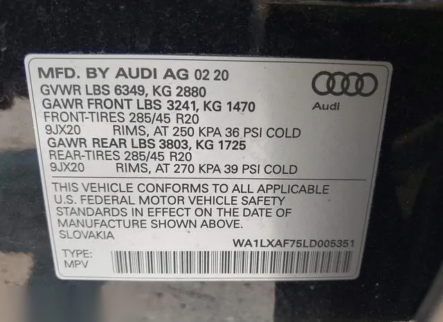 WA1LXAF75LD005351 2020 2020 Audi Q7- Premium Plus 55 Tfsi Qu 9