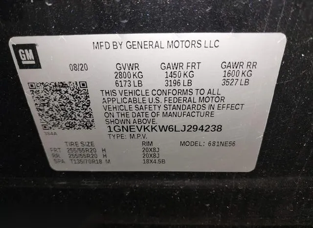 1GNEVKKW6LJ294238 2020 2020 Chevrolet Traverse- Awd Premier 9