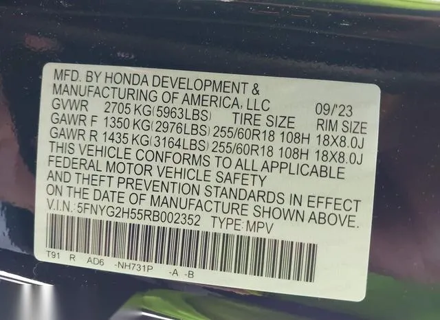 5FNYG2H55RB002352 2024 2024 Honda Pilot- 2Wd Ex-L 7 Passenger 9