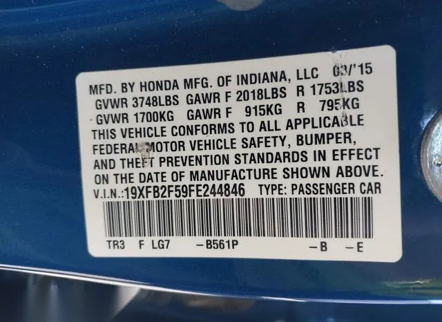 19XFB2F59FE244846 2015 2015 Honda Civic- LX 9