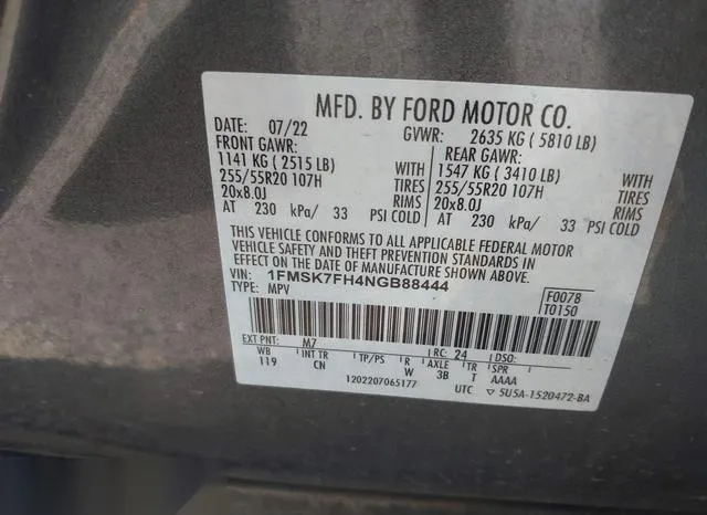 1FMSK7FH4NGB88444 2022 2022 Ford Explorer- Limited 9