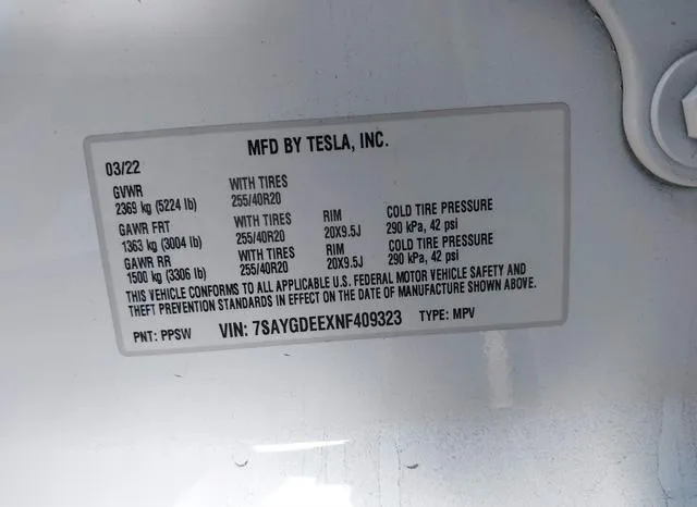 7SAYGDEEXNF409323 2022 2022 Tesla Model Y- Long Range Dual M 9