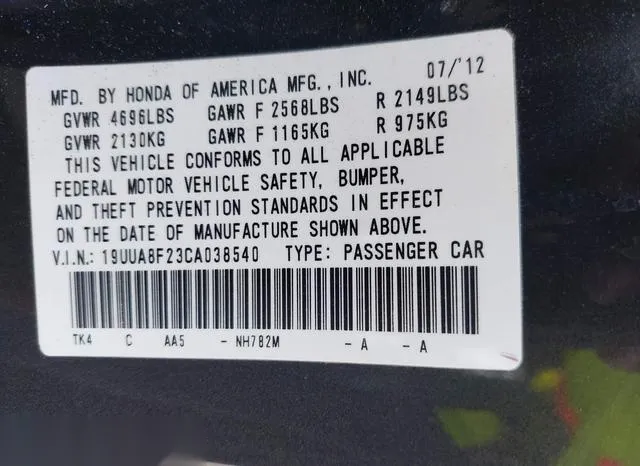 19UUA8F23CA038540 2012 2012 Acura TL- 3-5 9