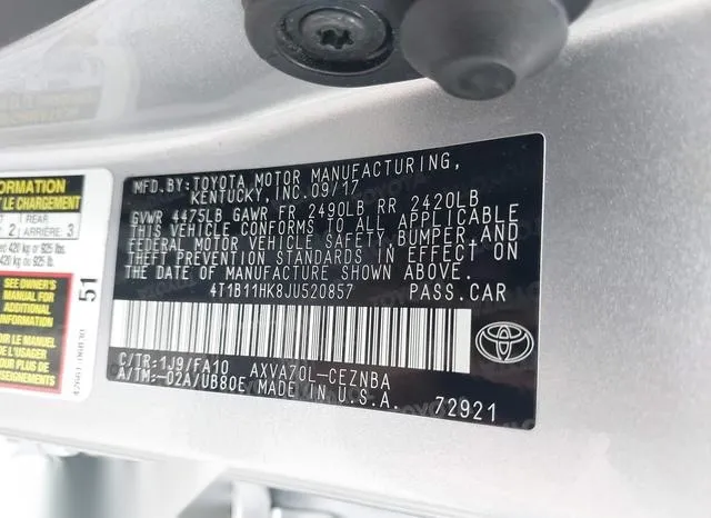 4T1B11HK8JU520857 2018 2018 Toyota Camry- LE 9