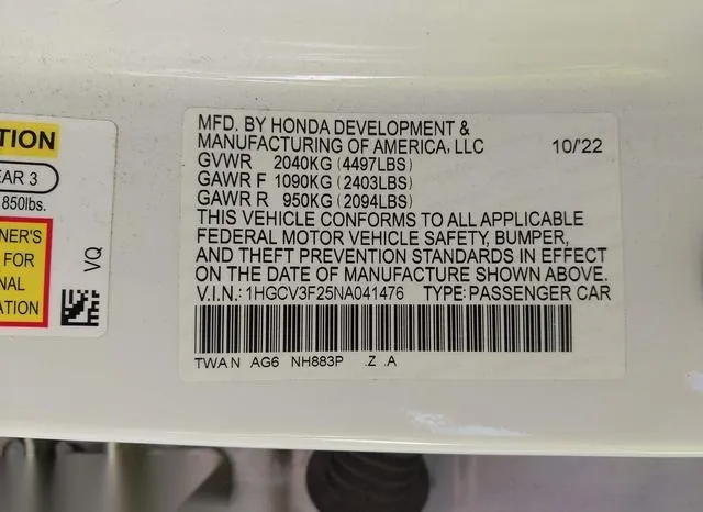 1HGCV3F25NA041476 2022 2022 Honda Accord- Hybrid Sport 9