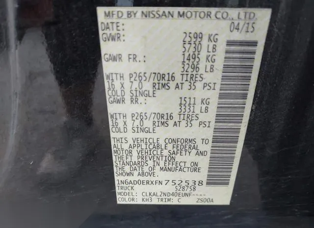 1N6AD0ERXFN752538 2015 2015 Nissan Frontier- SV 9