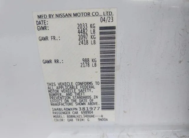 1N4BL4DWXPN381977 2023 2023 Nissan Altima- Sv Intelligent Awd 9