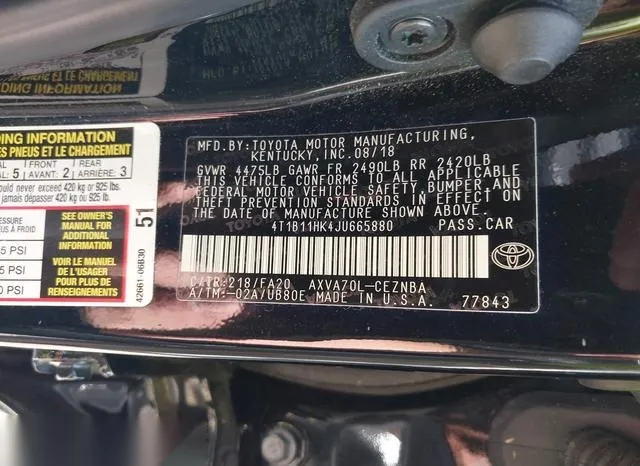 4T1B11HK4JU665880 2018 2018 Toyota Camry- LE 9