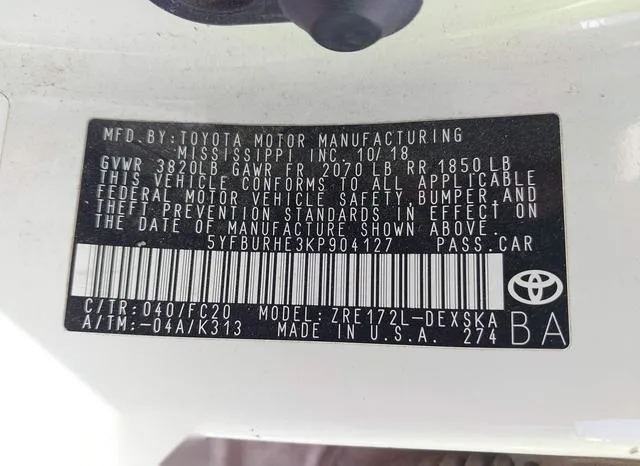 5YFBURHE3KP904127 2019 2019 Toyota Corolla- SE 9