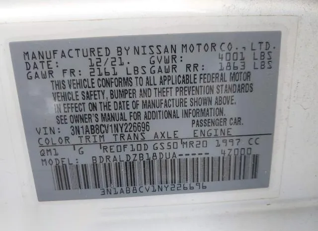 3N1AB8CV1NY226696 2022 2022 Nissan Sentra- Sv Xtronic Cvt 9