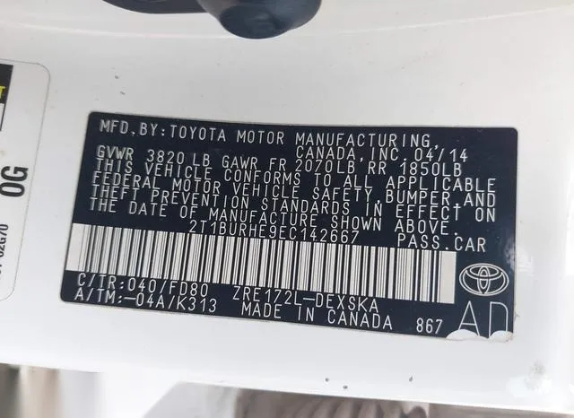 2T1BURHE9EC142667 2014 2014 Toyota Corolla- S 9