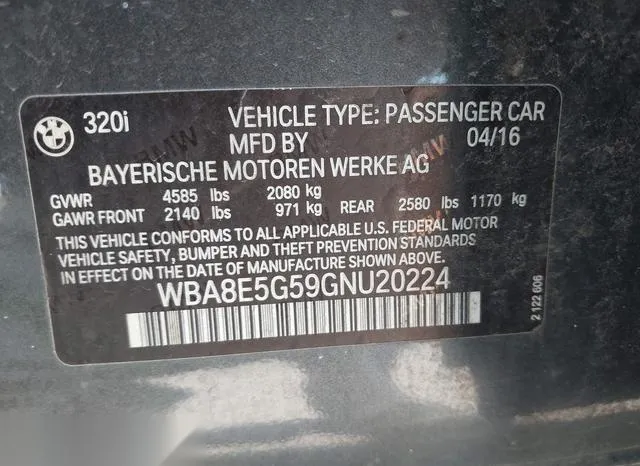 WBA8E5G59GNU20224 2016 2016 BMW 3 Series- 320I Xdrive 9